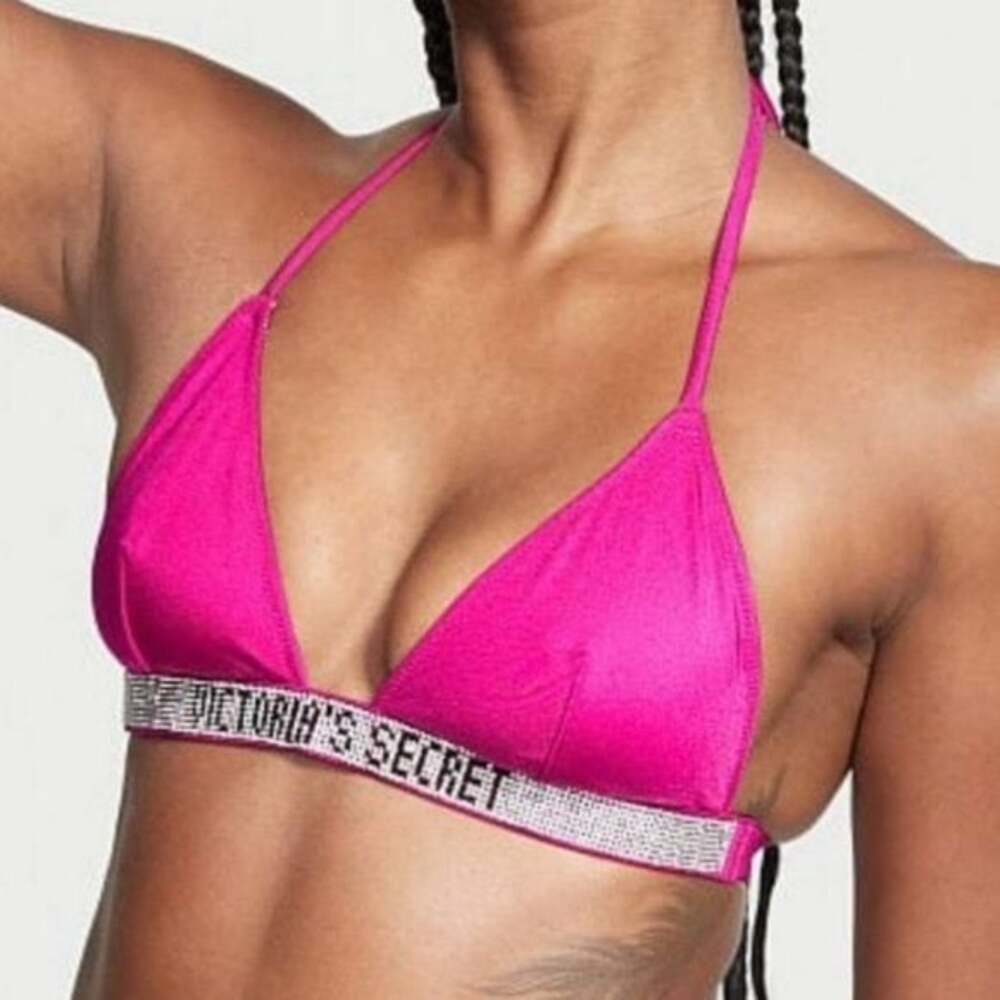 Victoria's Secret pink bling VS LOGO bikini top SIZE XS EUC